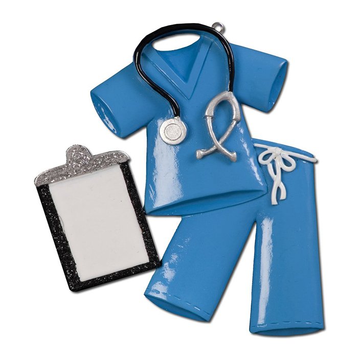 OR724-BLUE -Blue Scrubs Personalized Christmas Ornament