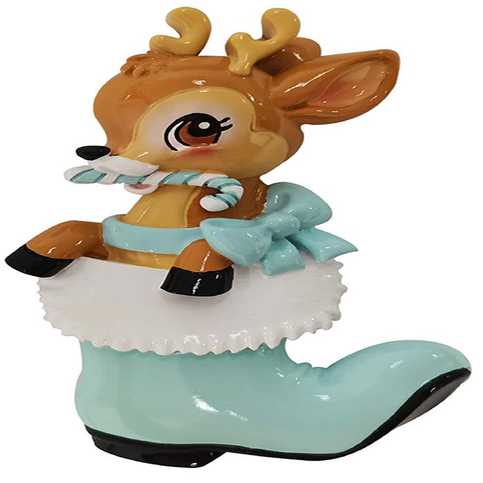 OR2393-B - Nostalgic Baby Deer in Boot (Blue) Personalized Christmas Ornament