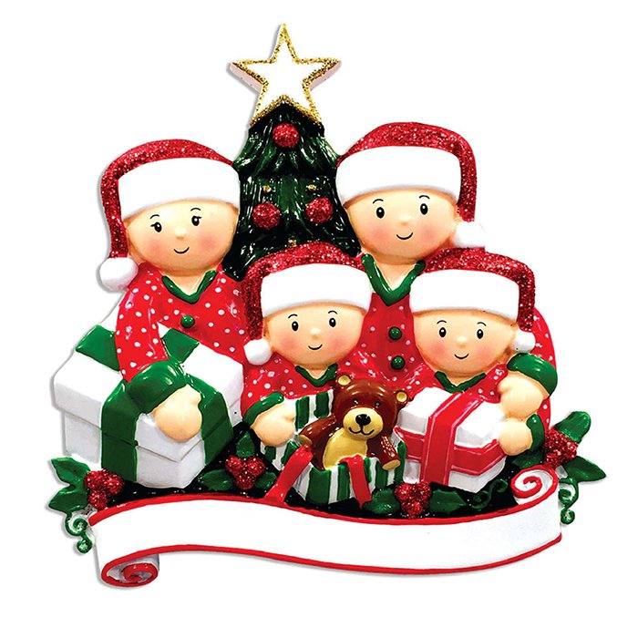 OR1523-4 Opening Presents Family Personalized Christmas Ornament