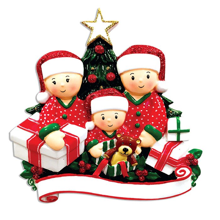 OR1523-3 Opening Presents Family Personalized Christmas Ornament