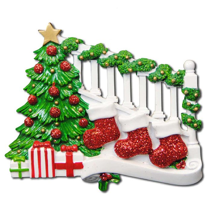 OR823-3 - Bannister with Stockings Personalized Christmas Ornament