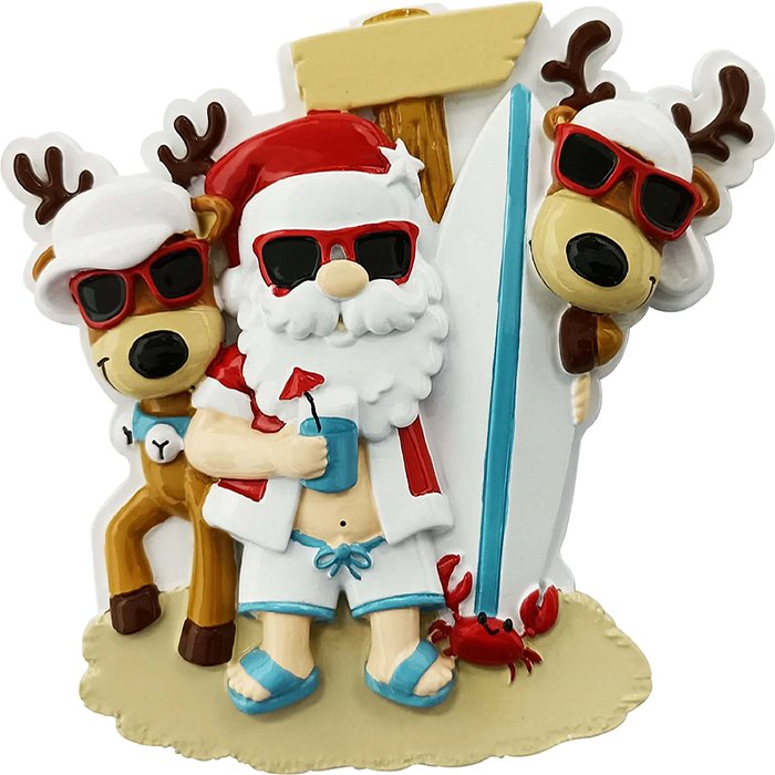 OR2378-3 - Santa Beach Hangout Family Personalized Christmas Ornament