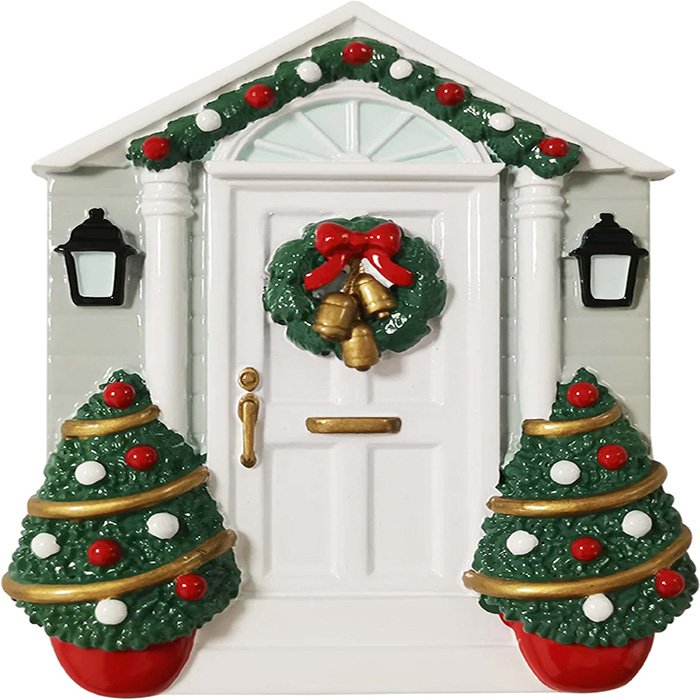 OR2298 - White Door wWreath Personalized Christmas Ornament