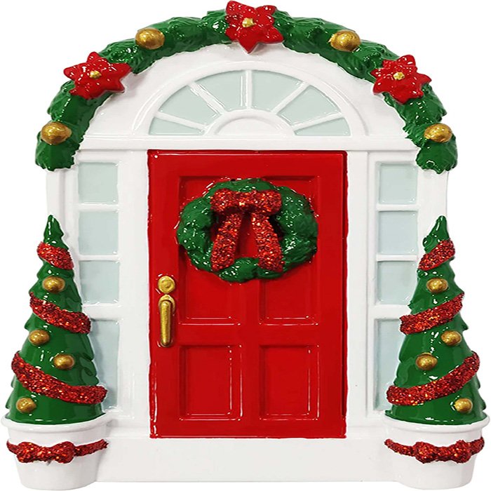 OR2297 - Red Door wWreath Personalized Christmas Ornament